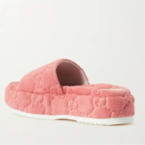New Gucci GG monogram sponge GG Cotton Terry pink platform slides 36.5 - Picture 5 of 8